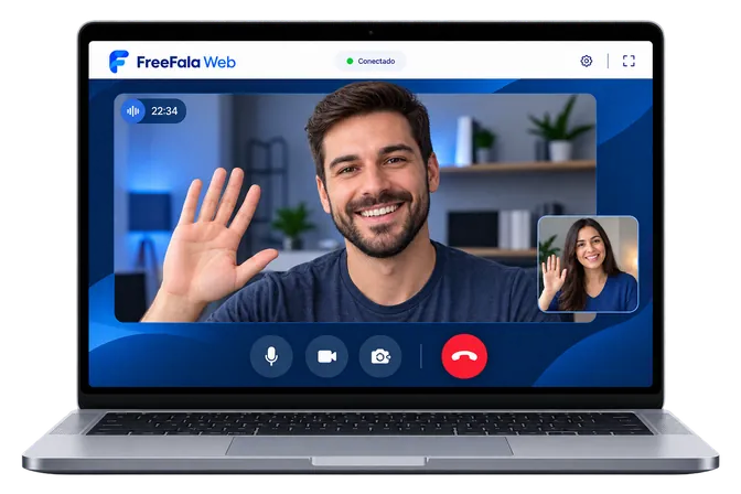 Videochamada no FreeFala Web em um notebook